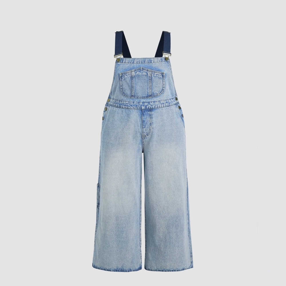 Cider Overalls: Denim Pocket Wide Leg Jumpsuit Curve & Plus